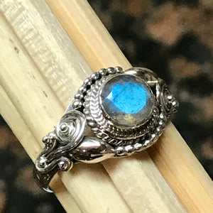 Natural Blue Labradorite 925 Solid Sterling Silver Engagement Ring Size 6, 8.25, 9 - Natural Rocks by Kala