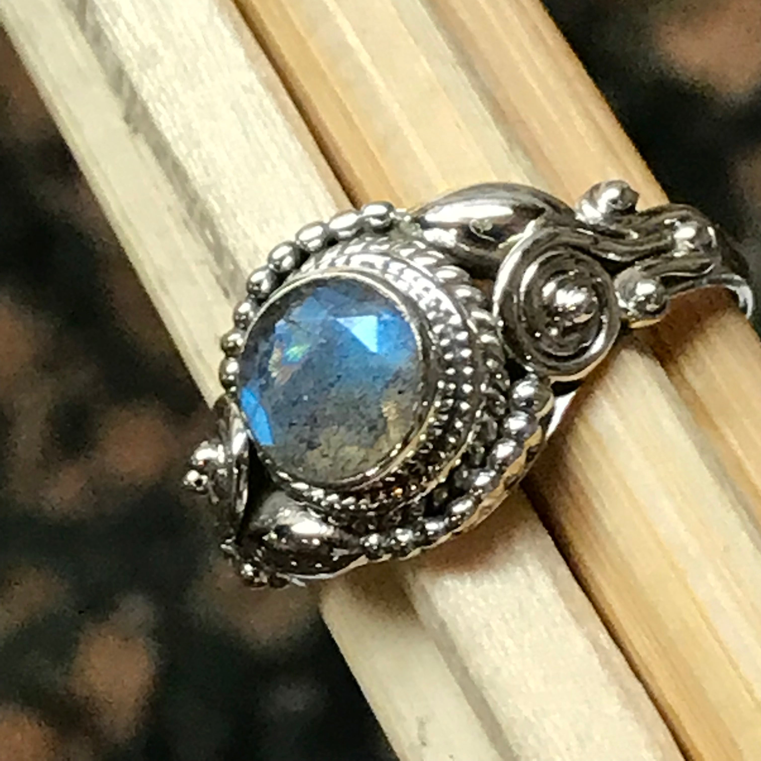 Natural Blue Labradorite 925 Solid Sterling Silver Engagement Ring Size 6, 8.25, 9 - Natural Rocks by Kala