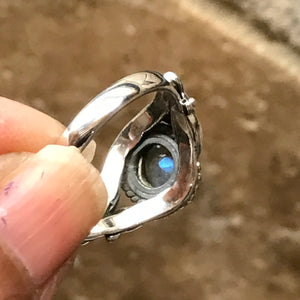 Natural Blue Labradorite 925 Solid Sterling Silver Engagement Ring Size 6, 8.25, 9 - Natural Rocks by Kala