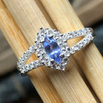 Genuine Blue Tanzanite, White Sapphire 925 Solid Sterling Silver Engagement Ring Size 6, 7, 8, 9 - Natural Rocks by Kala