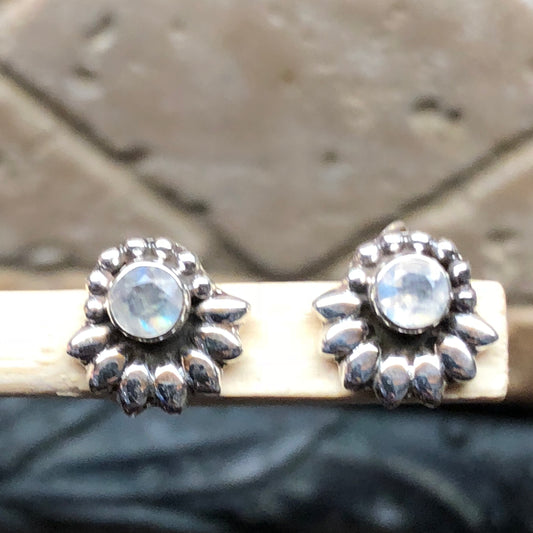 Natural Rainbow Moonstone 925 Solid Sterling Silver Earrings 10mm - Natural Rocks by Kala