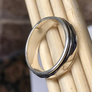 Textured, Hammered spinner wide band 925 Solid Sterling Silver Men's Engagement Ring Size 6, 7, 8 - Natural Rocks by Kala