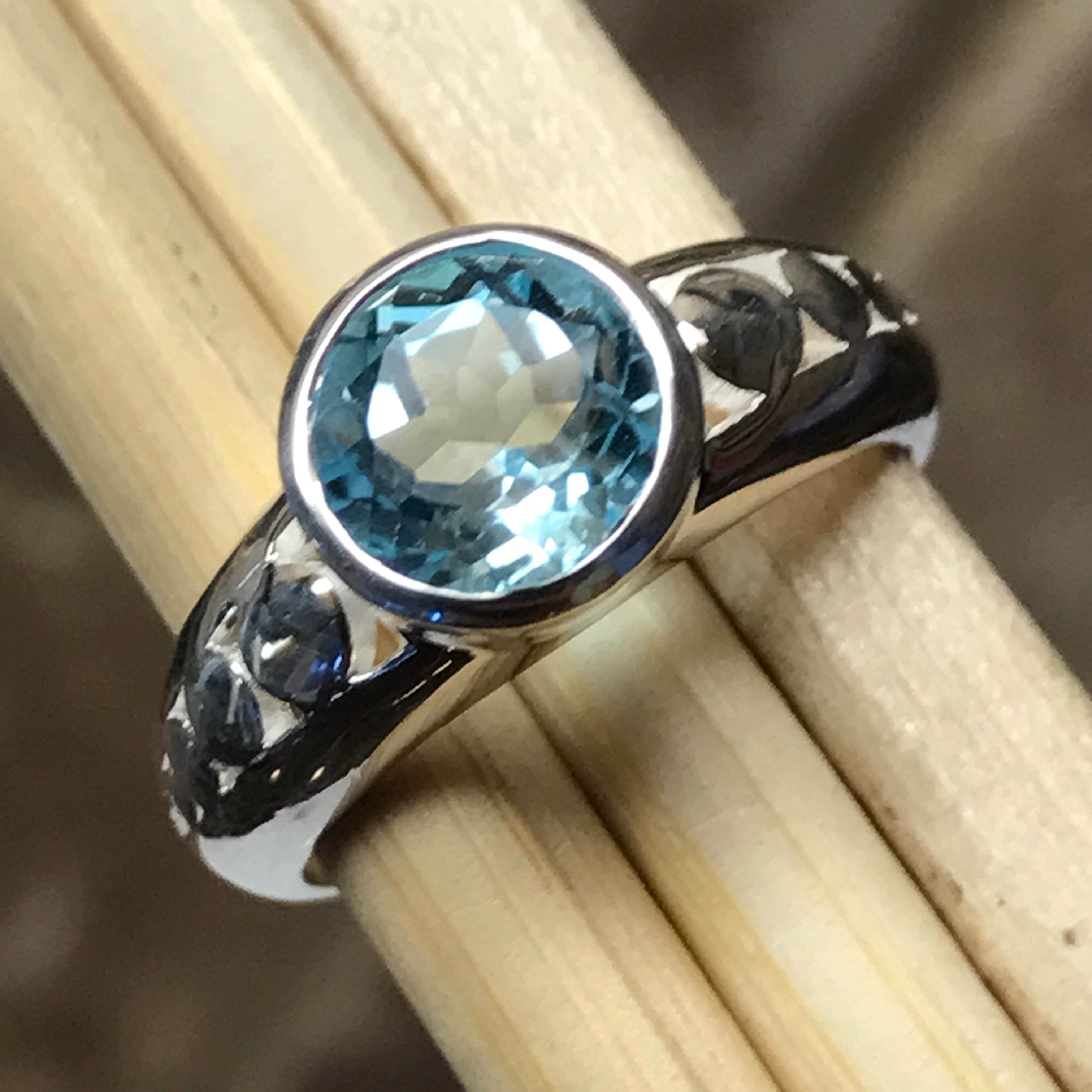 Genuine 1ct Blue Topaz 925 Solid Sterling Silver Engagement Ring Size 6, 7, 8, 9 - Natural Rocks by Kala