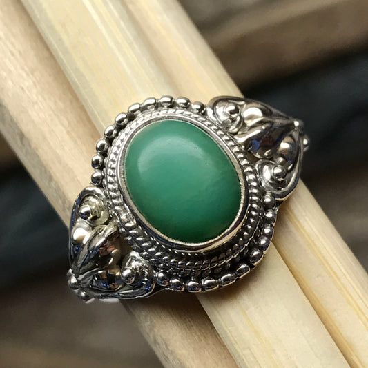 Natural Green Chrysoprase 925 Solid Sterling Silver Engagement Ring Size 6, 7, 8, 9 - Natural Rocks by Kala