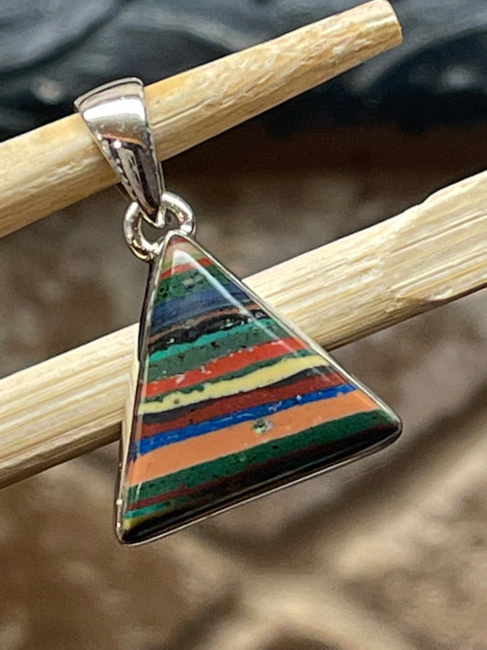 Rainbow Calsilica 925 Solid Sterling Silver Pendant 27mm - Natural Rocks by Kala