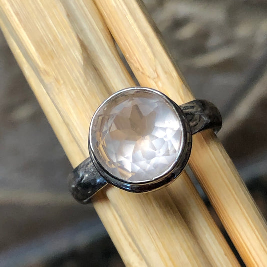 Natural 2ct Rose Quartz 925 Solid Sterling Silver Engagement Ring Size 7 - Natural Rocks by Kala