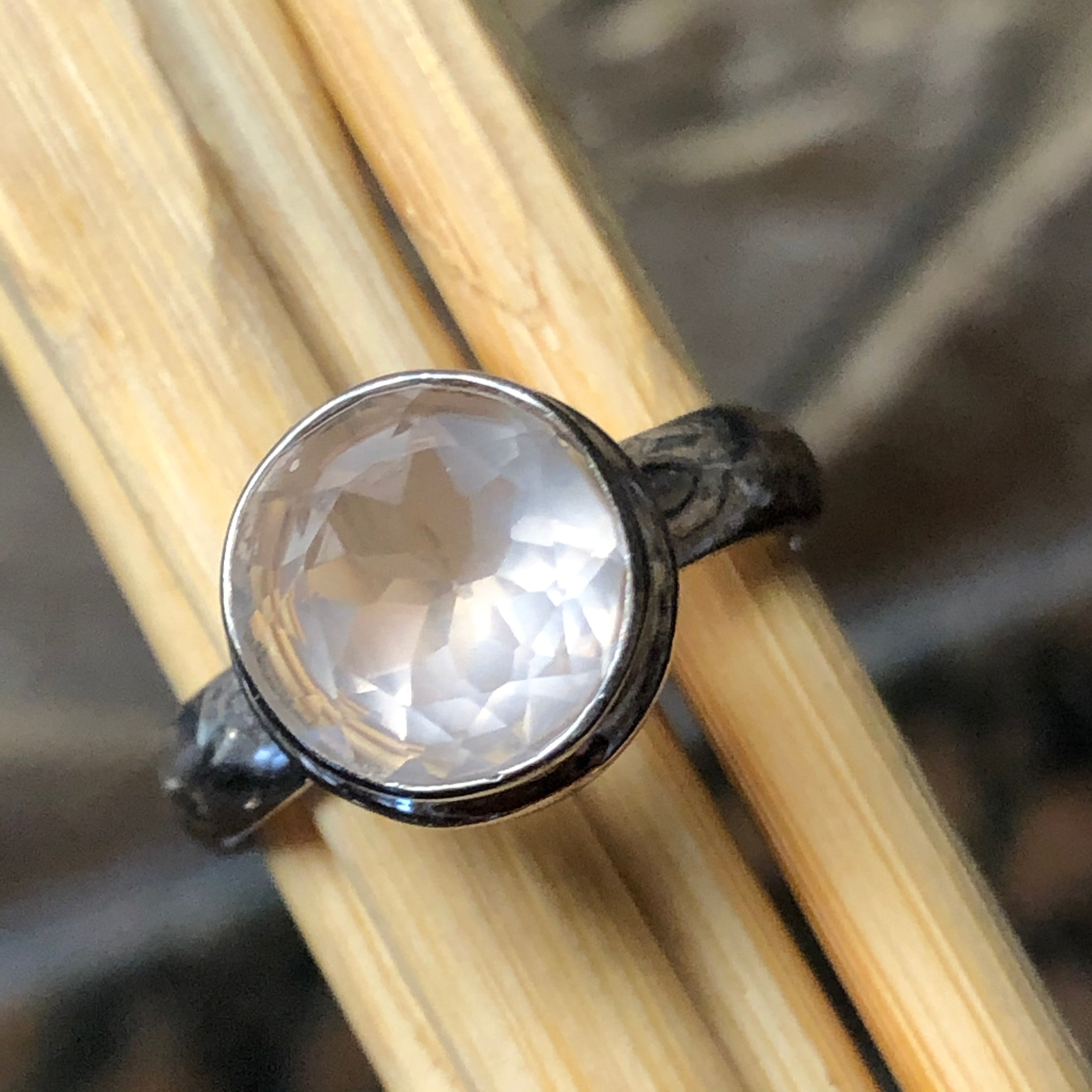 Natural 2ct Rose Quartz 925 Solid Sterling Silver Engagement Ring Size 7 - Natural Rocks by Kala