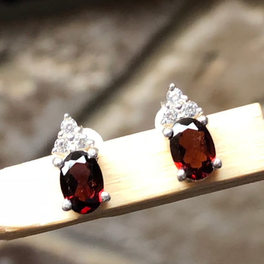 Natural 1.5ct Garnet 925 Solid Sterling Silver Earrings 10mm - Natural Rocks by Kala