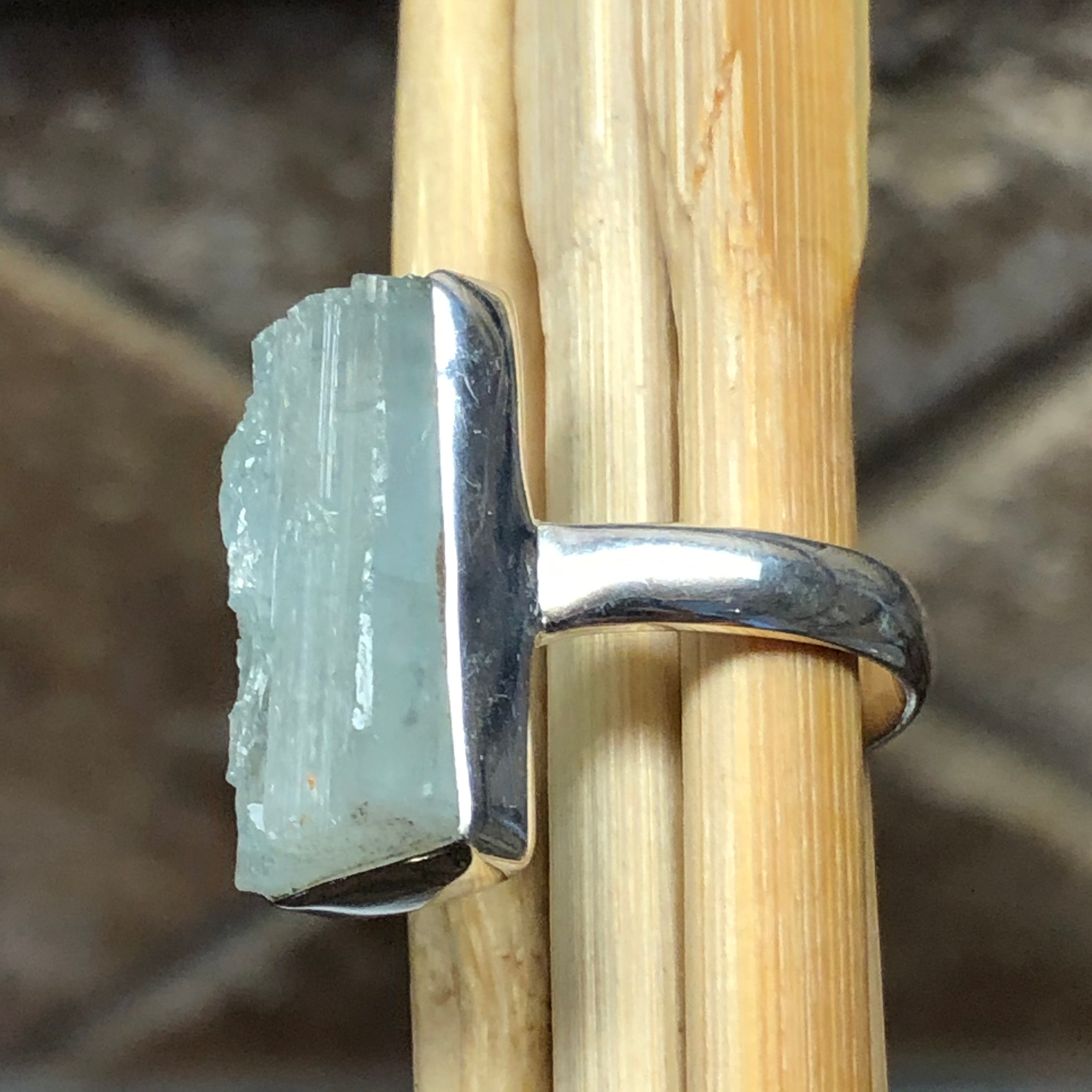 Natural Aquamarine 925 Solid Sterling Silver Unisex Ring Size 7 - Natural Rocks by Kala