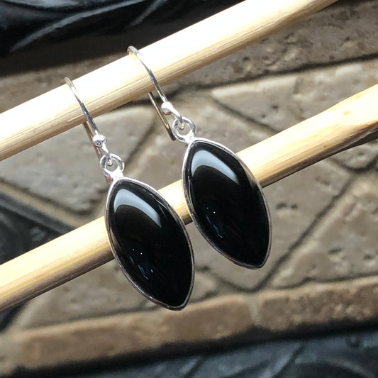 Genuine Black Onyx 925 Solid Sterling Silver Earrings 35mm - Natural Rocks by Kala