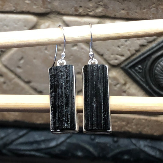 Genuine Black Tourmaline 925 Sterling Silver Earrings 40mm - Natural Rocks by Kala