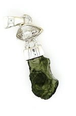 Natural Green Moldavite, Herkimer Diamond 925 Solid Sterling Silver Pendant 30mm - Natural Rocks by Kala