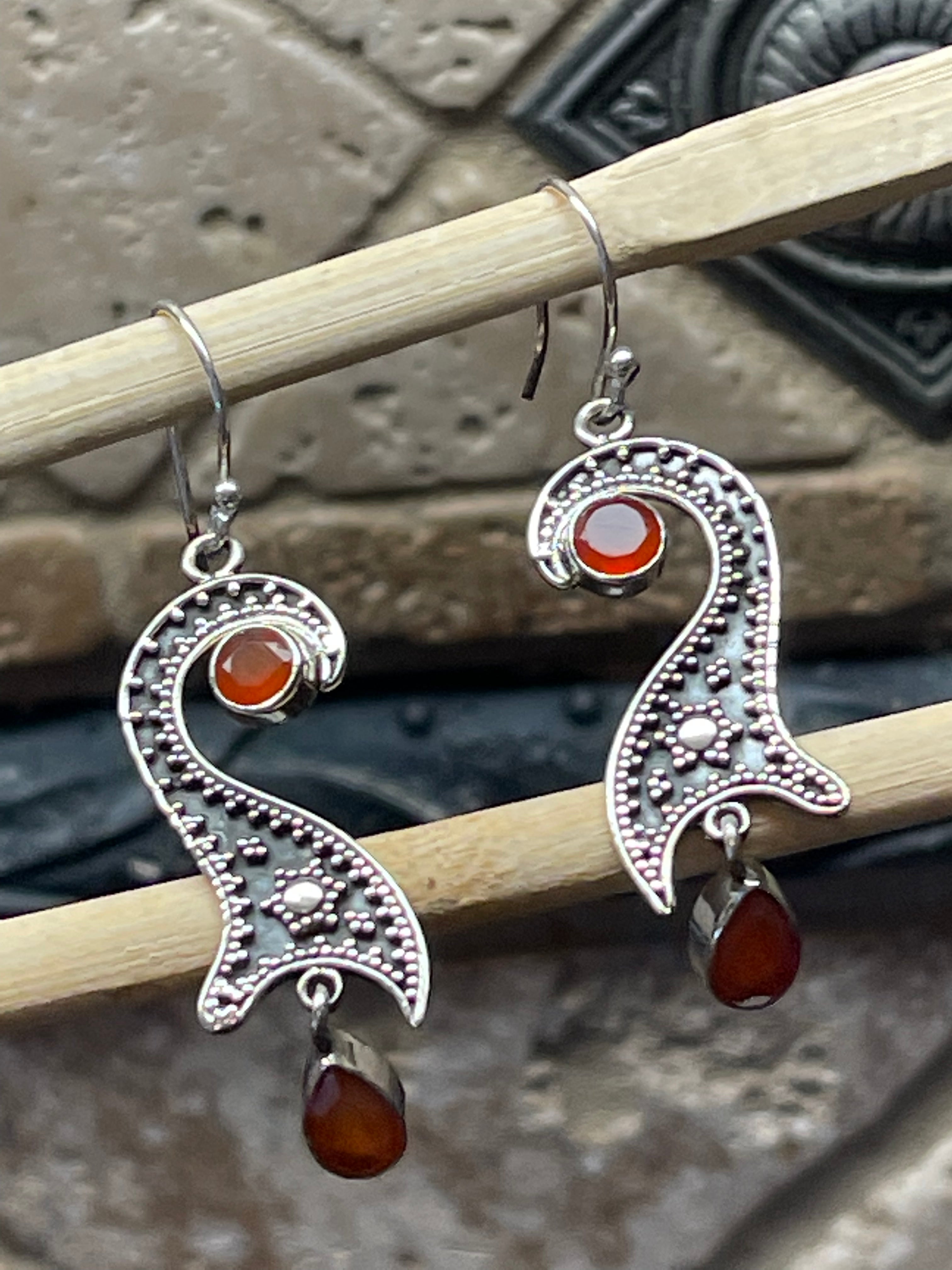 Natural Carnelian 925 Solid Sterling Silver Earrings 50mm - Natural Rocks by Kala