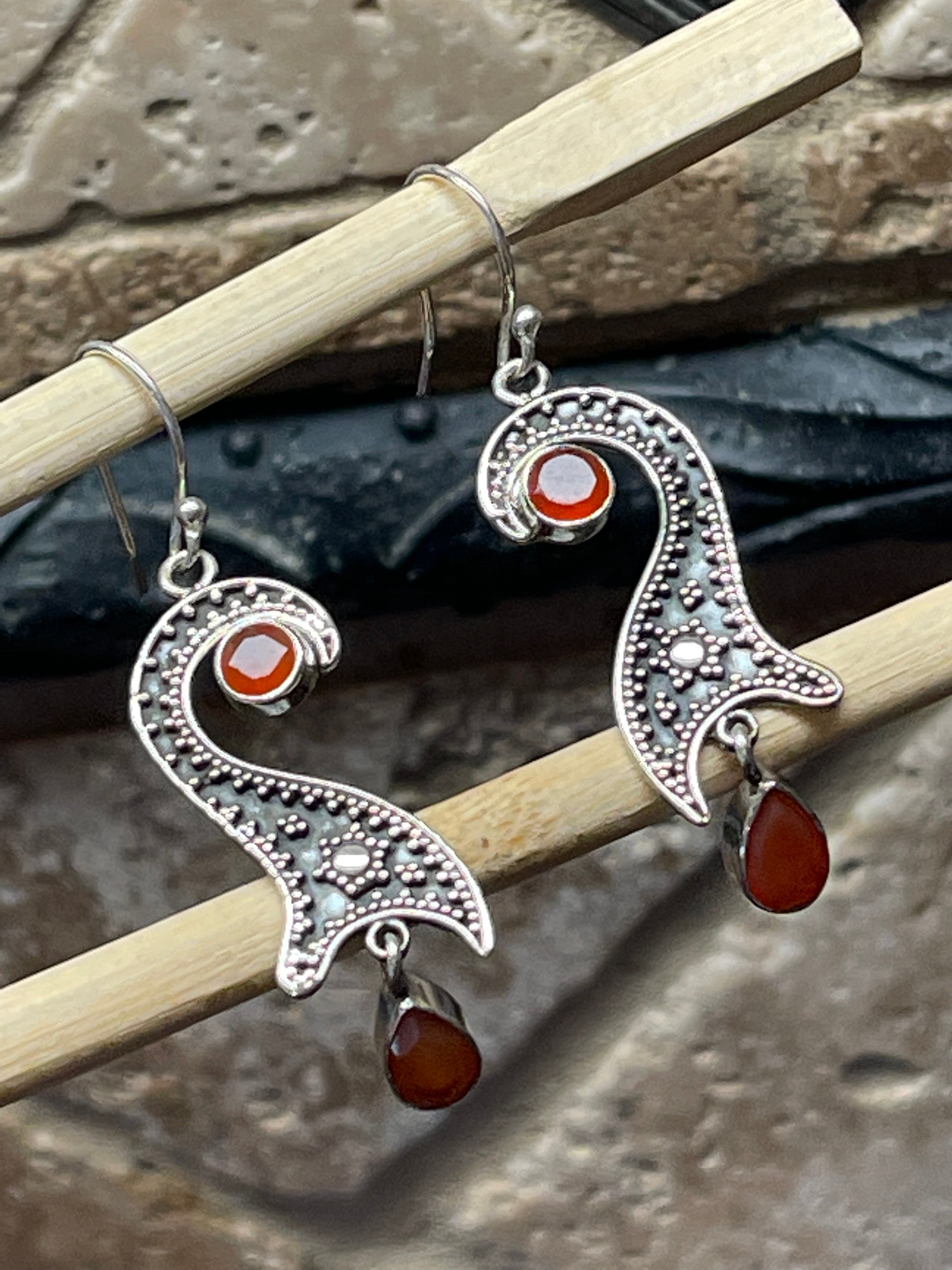 Natural Carnelian 925 Solid Sterling Silver Earrings 50mm - Natural Rocks by Kala