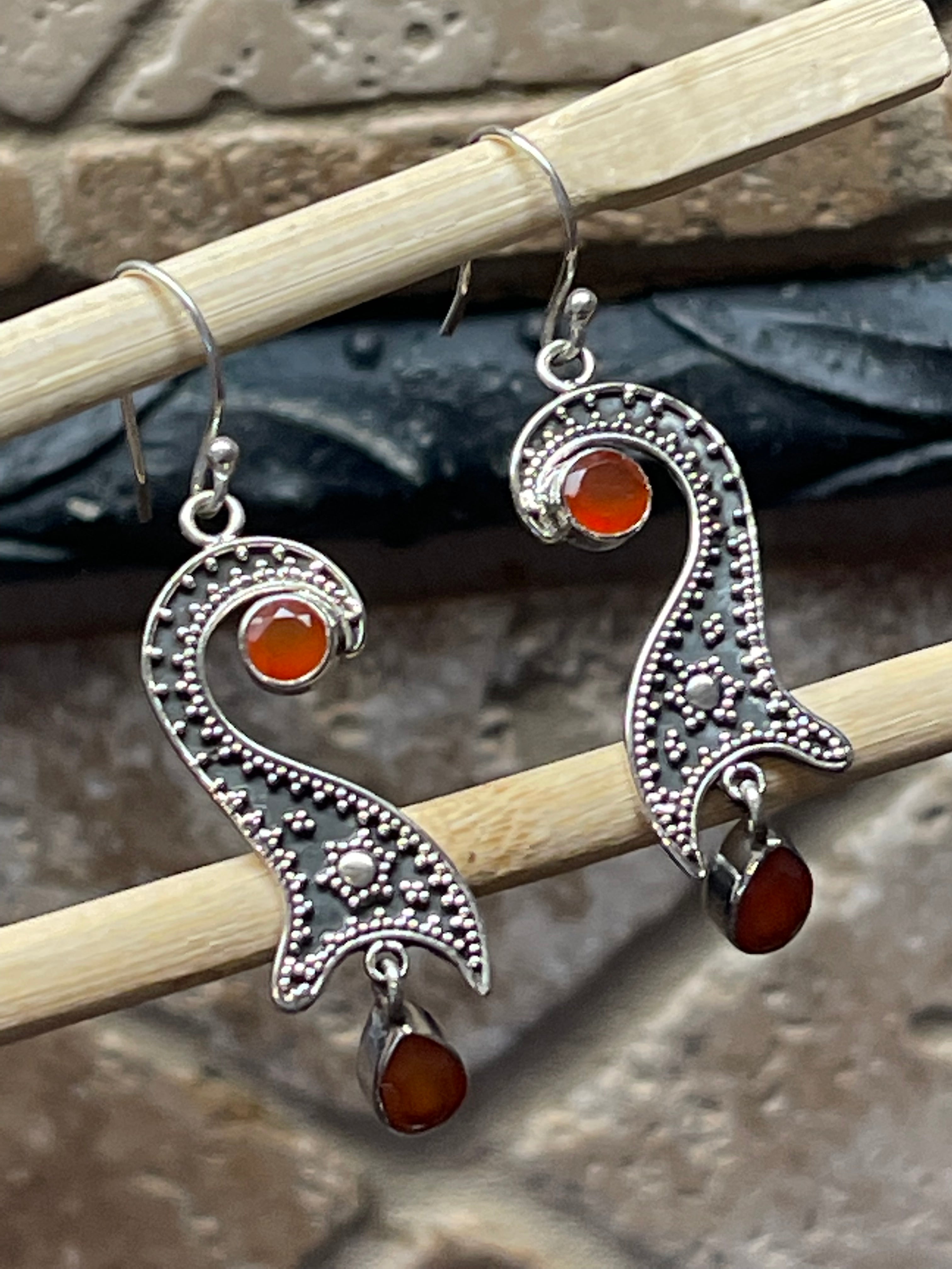 Natural Carnelian 925 Solid Sterling Silver Earrings 50mm - Natural Rocks by Kala