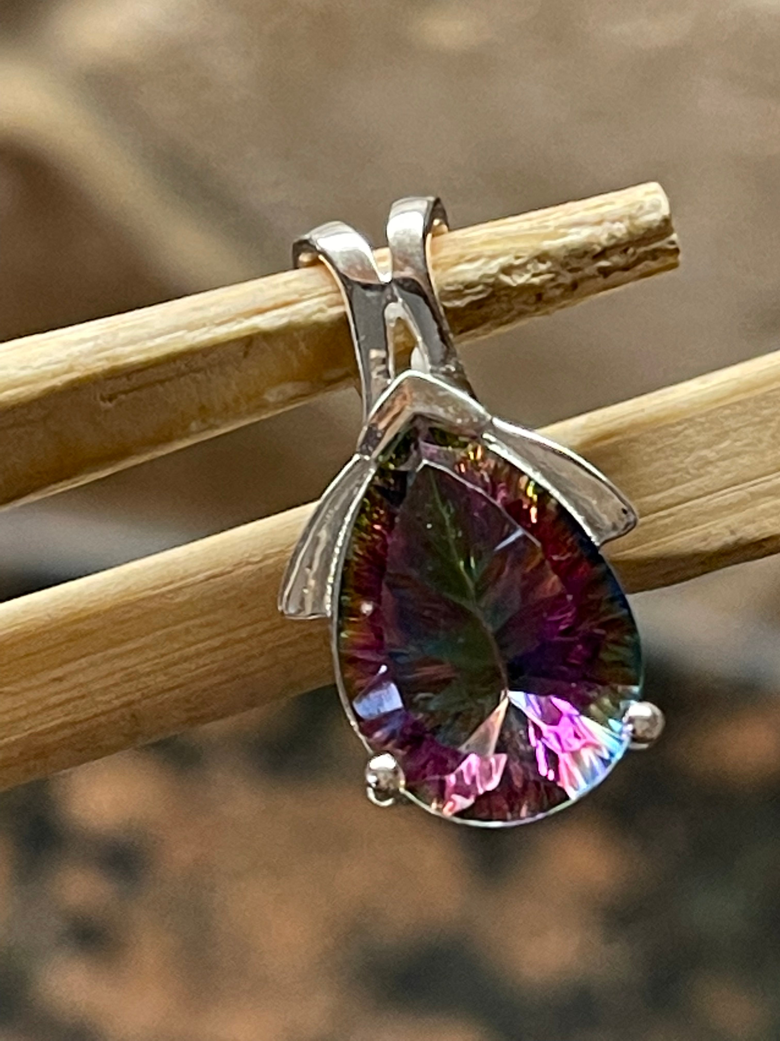 8ct Rainbow Mystic Topaz 925 Solid Sterling Silver Pendant 25mm - Natural Rocks by Kala