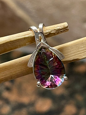 8ct Rainbow Mystic Topaz 925 Solid Sterling Silver Pendant 25mm - Natural Rocks by Kala