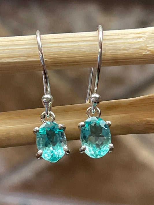 Genuine Neon Blue Apatite 925 Solid Sterling Silver Earrings 20mm - Natural Rocks by Kala