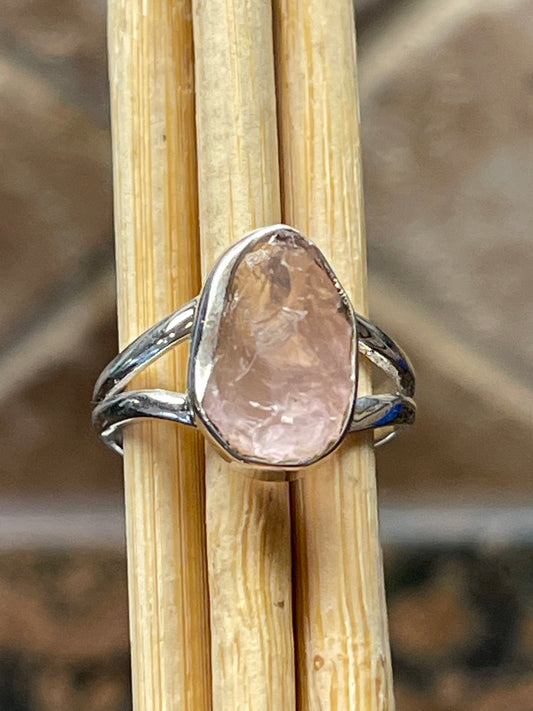 Natural Raw Pink Rose Quartz 925 Soild Sterling Silver Ring Size 5.75 - Natural Rocks by Kala