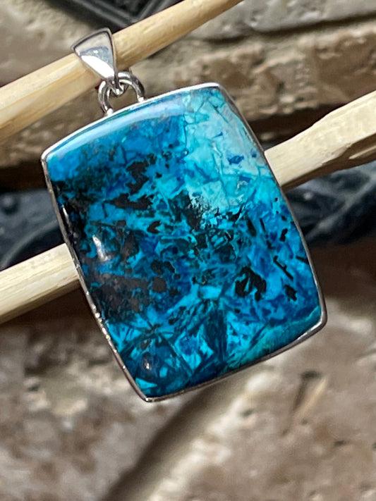 Natural Malachite in Azurite 925 Solid Sterling Silver Pendant 40mm - Natural Rocks by Kala