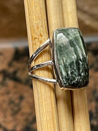 Natural Russian Seraphinite 925 Solid Sterling Silver Ring Size 9 - Natural Rocks by Kala