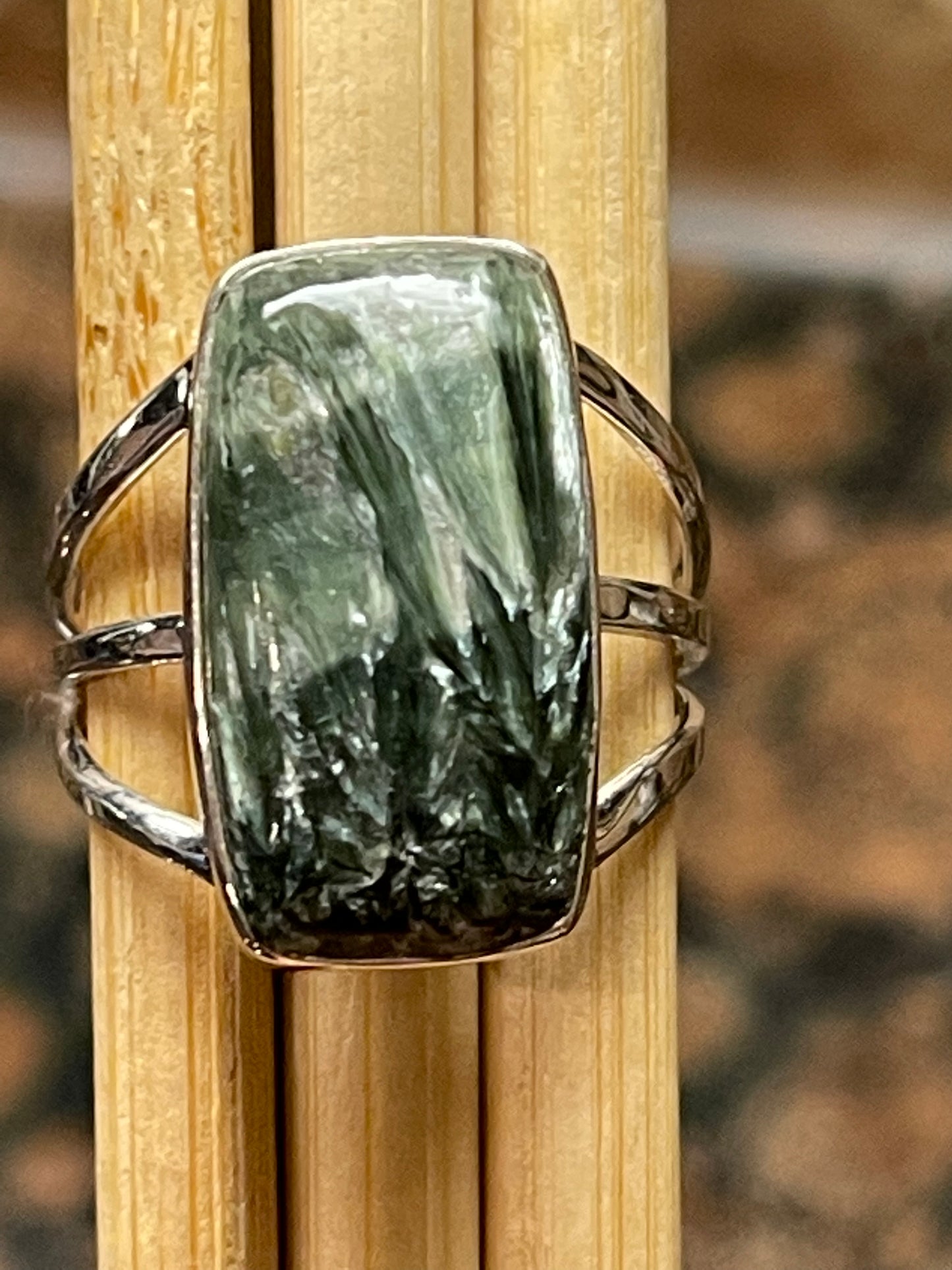 Natural Russian Seraphinite 925 Solid Sterling Silver Ring Size 9 - Natural Rocks by Kala