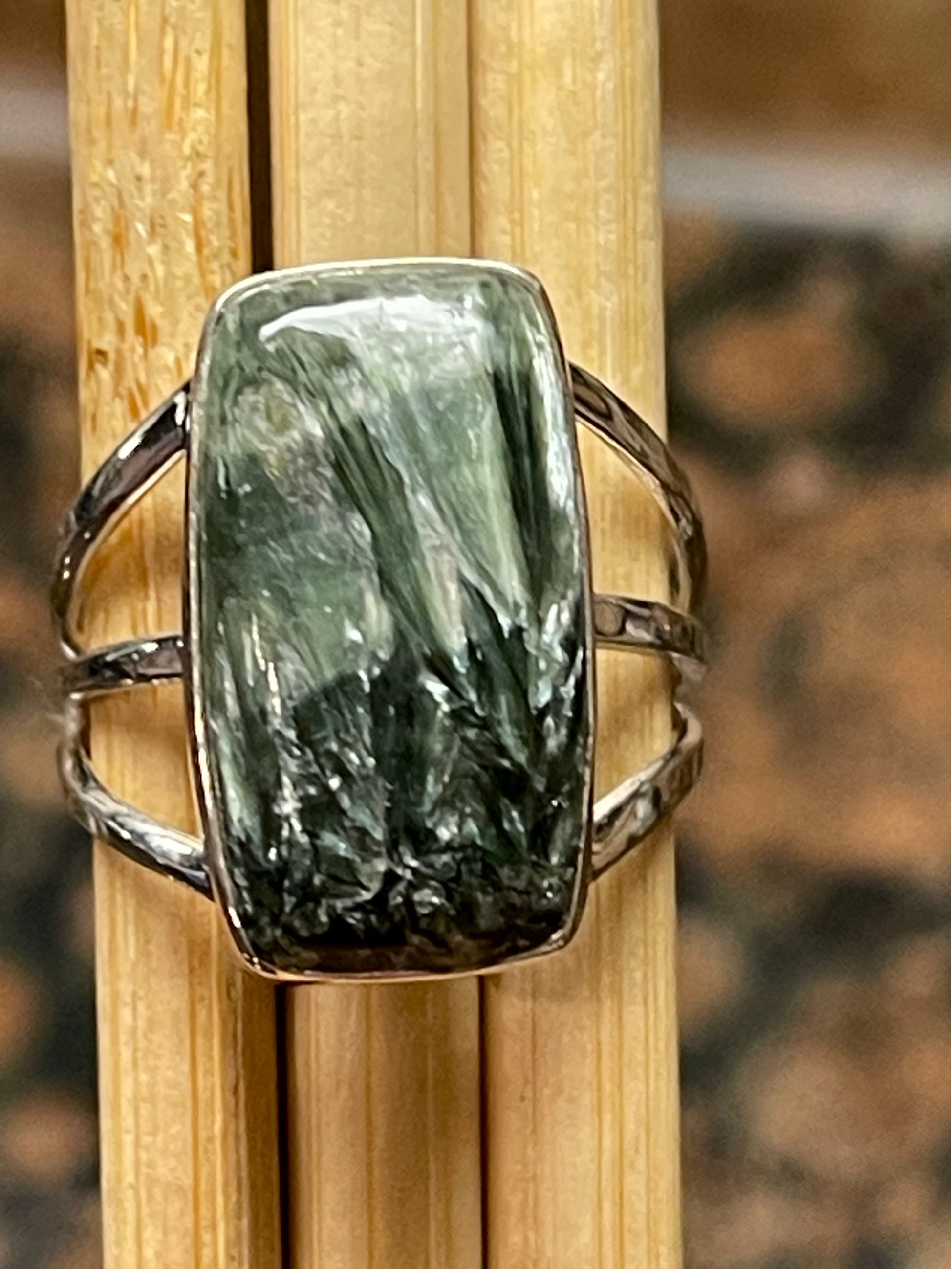 Natural Russian Seraphinite 925 Solid Sterling Silver Ring Size 9 - Natural Rocks by Kala