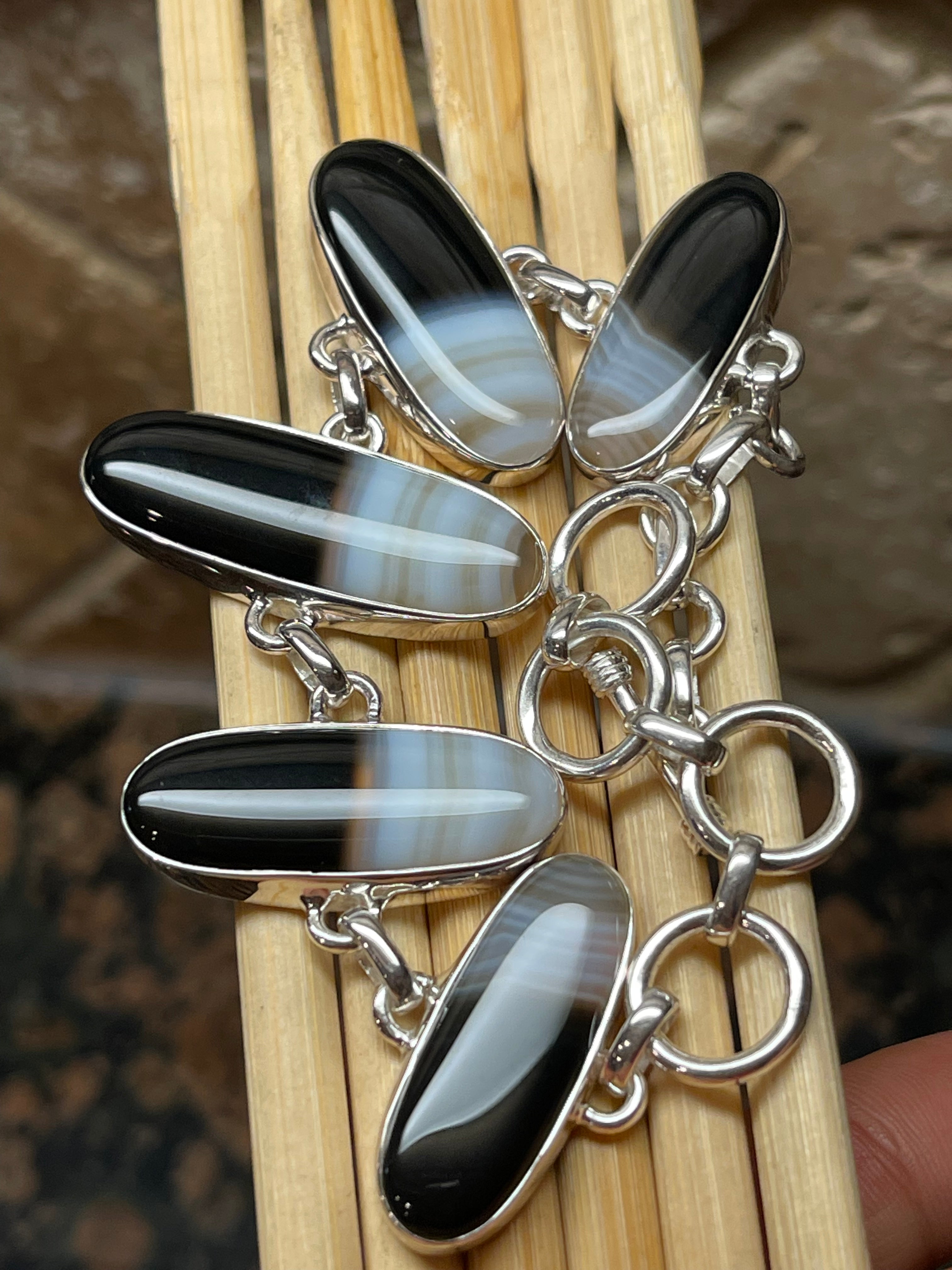 Natural Botswana Agate 925 Solid Sterling Silver Bracelets 7 " - Natural Rocks by Kala