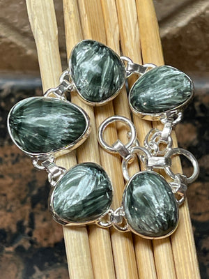 Natural Green Seraphinite 925 Solid Sterling Silver Bracelets 7" - Natural Rocks by Kala