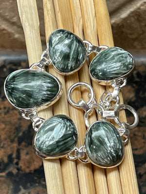 Natural Green Seraphinite 925 Solid Sterling Silver Bracelets 7" - Natural Rocks by Kala