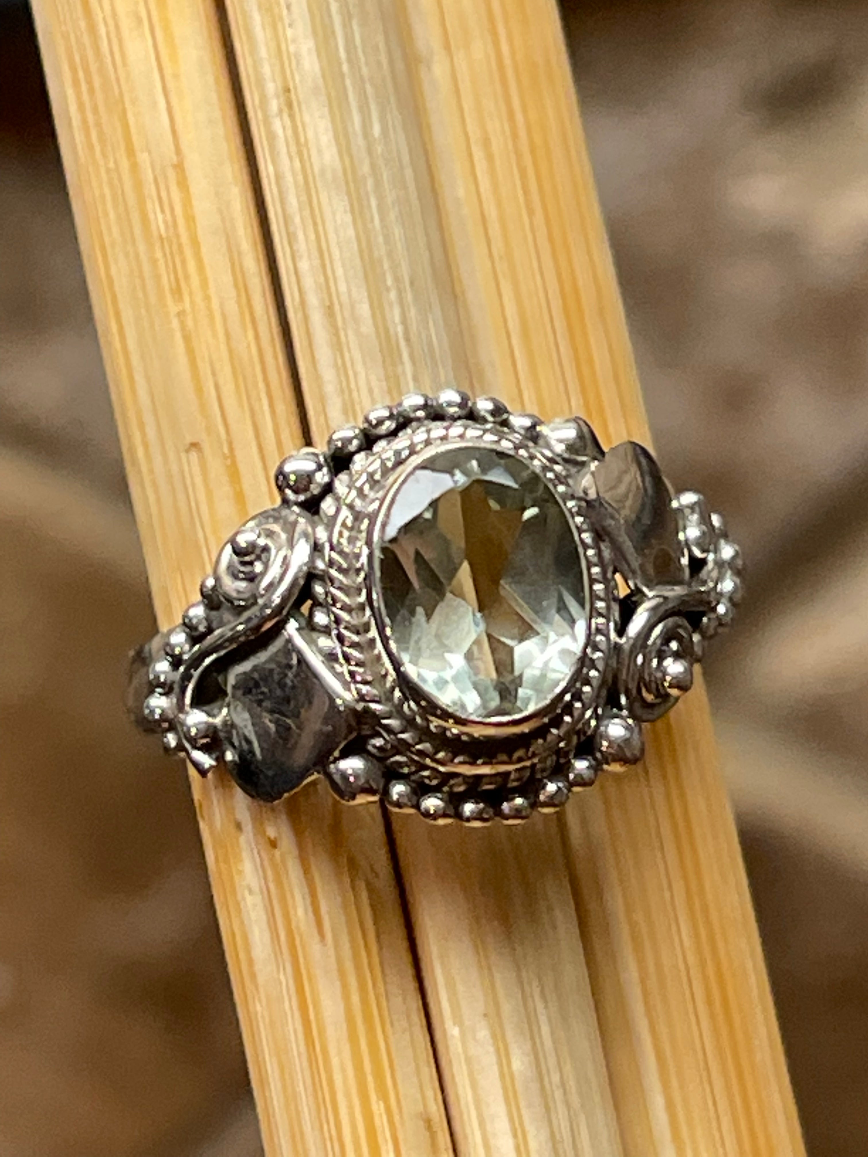 Natural 1ct Green Amethyst 925 Solid Sterling Silver Engagement Ring Size 6, 6.75, 7, 8, 8.25, 9 - Natural Rocks by Kala