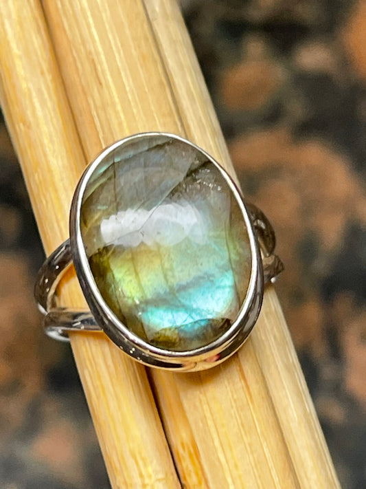 Natural Blue Labradorite 925 Solid Sterling Silver Ring Size 6.5 - Natural Rocks by Kala
