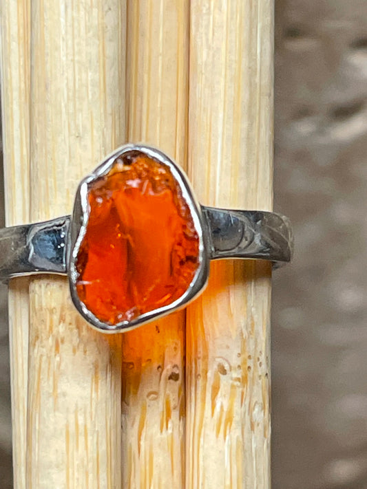 Genuine Mexican Fire Opal 925 Solid Sterling Silver Ring Size 8 - Natural Rocks by Kala