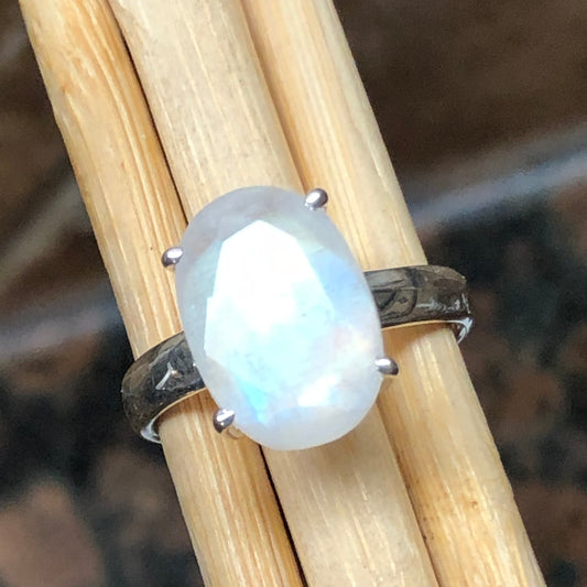 Natural Rainbow Moonstone 925 Sterling Silver Ring Size 6, 8, 9 - Natural Rocks by Kala