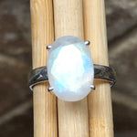 Natural Rainbow Moonstone 925 Sterling Silver Ring Size 6, 8, 9 - Natural Rocks by Kala