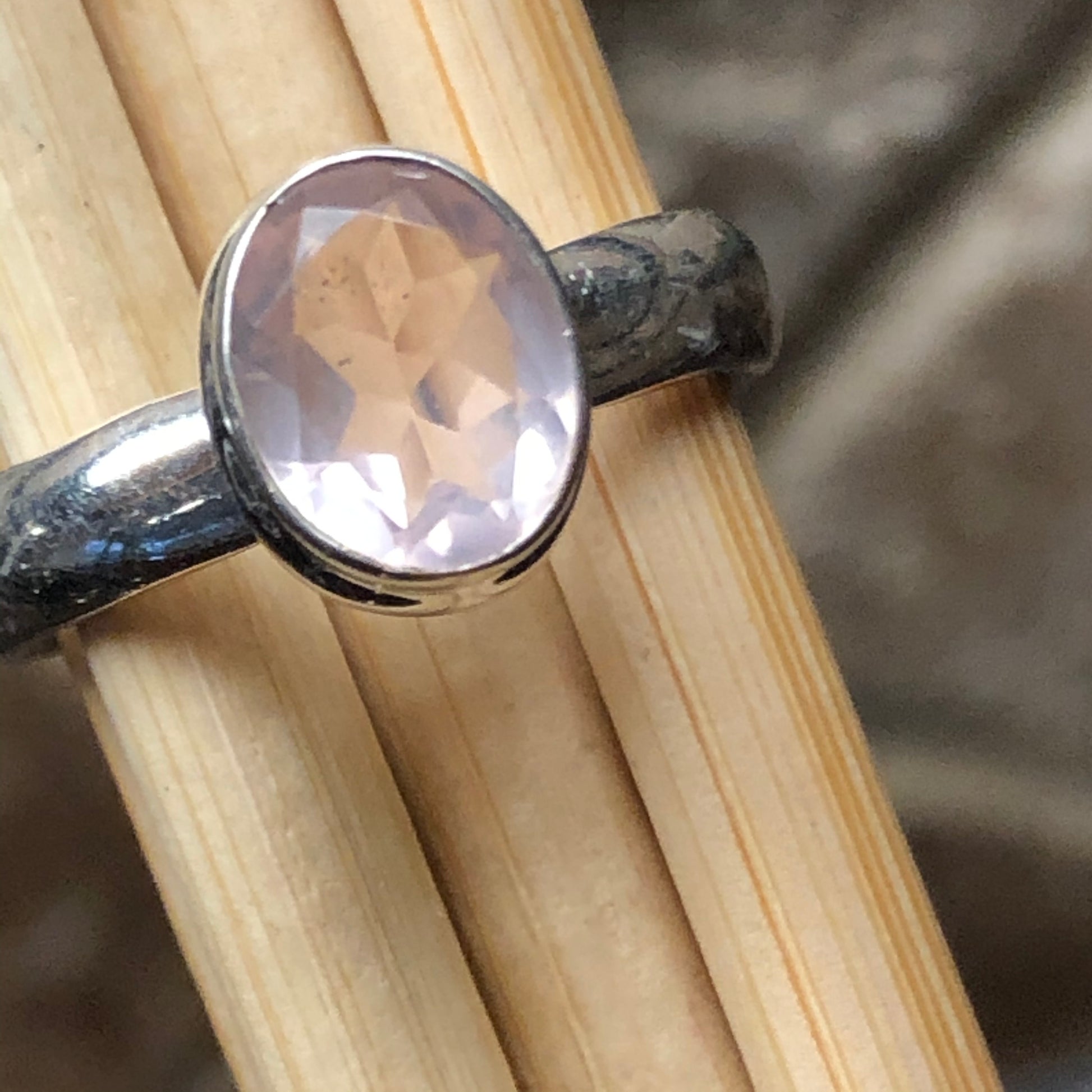 Natural 1ct Rose Quartz 925 Solid Sterling Silver Engagement Ring Size 6.5, 7 - Natural Rocks by Kala