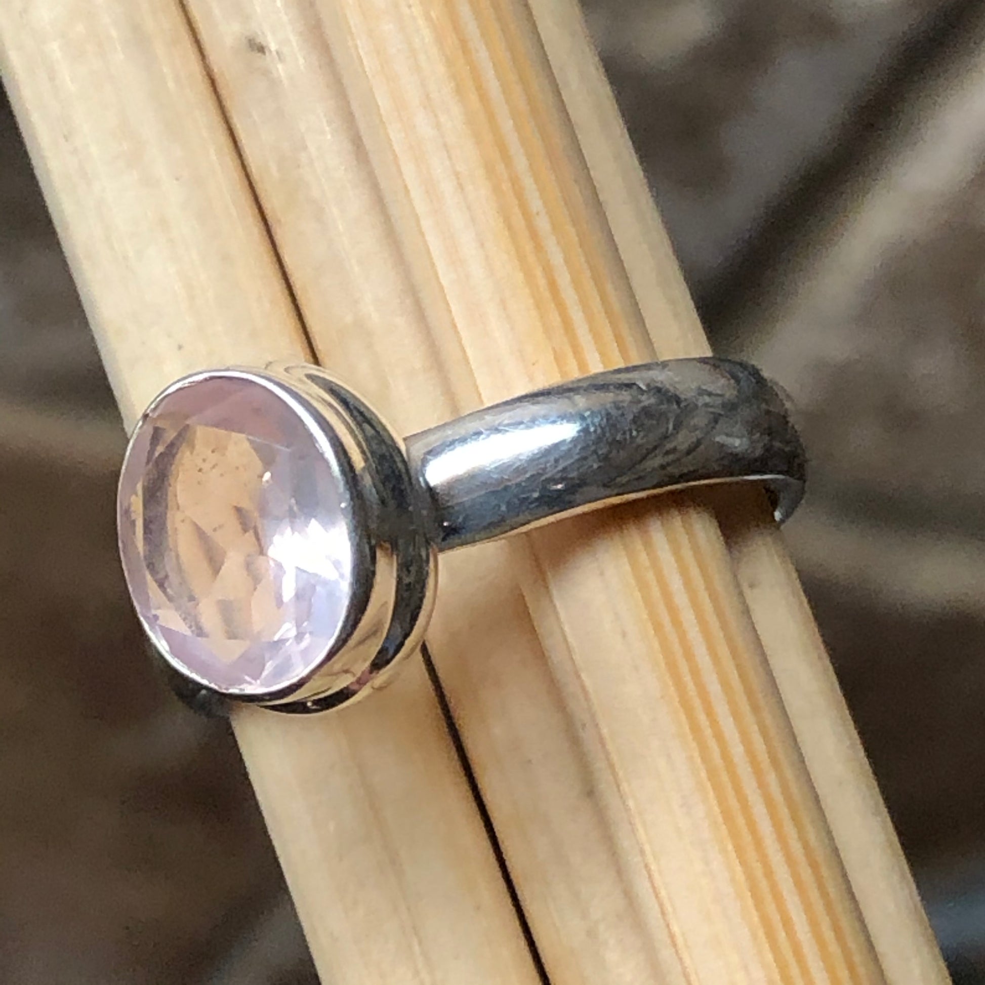 Natural 1ct Rose Quartz 925 Solid Sterling Silver Engagement Ring Size 6.5, 7 - Natural Rocks by Kala