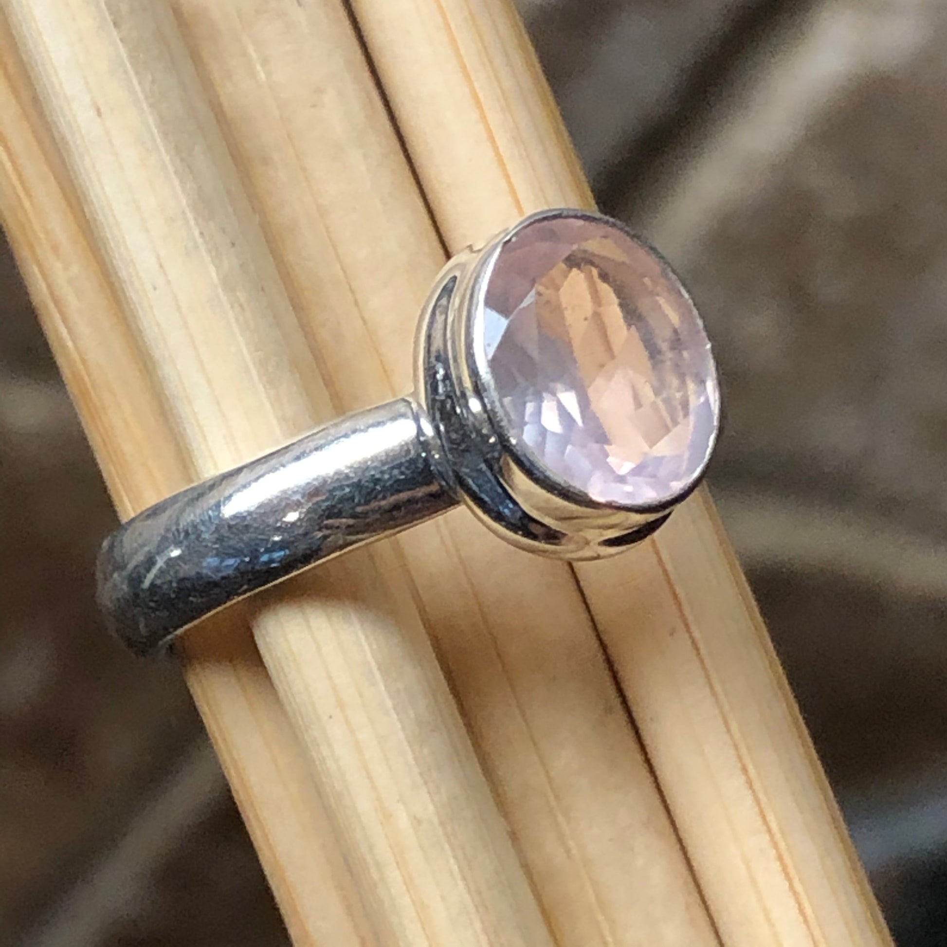 Natural 1ct Rose Quartz 925 Solid Sterling Silver Engagement Ring Size 6.5, 7 - Natural Rocks by Kala