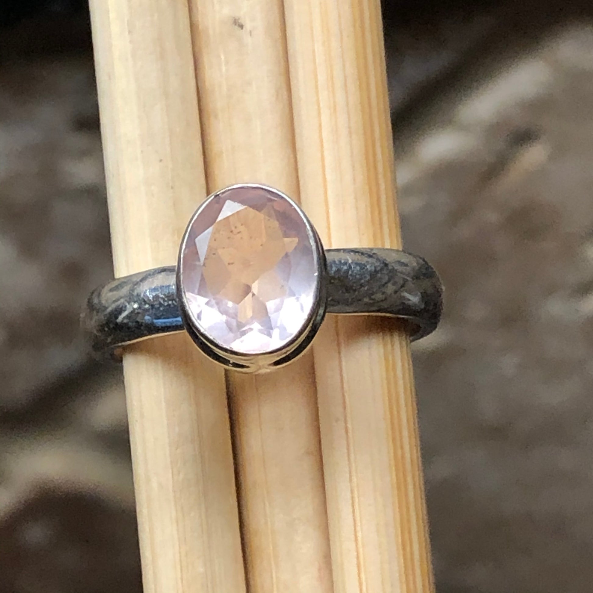 Natural 1ct Rose Quartz 925 Solid Sterling Silver Engagement Ring Size 6.5, 7 - Natural Rocks by Kala