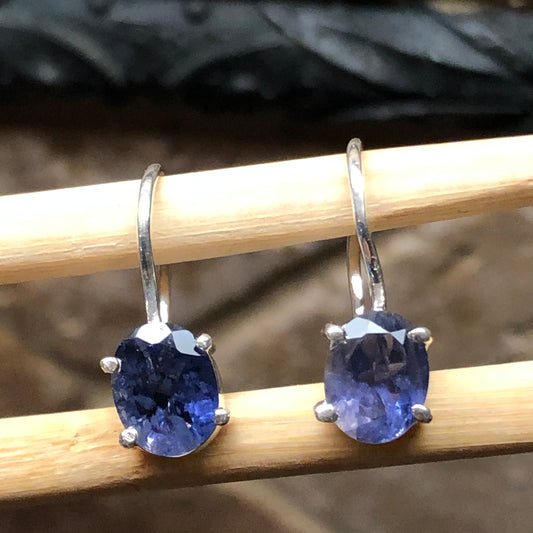 Natural 2.5ct Iolite 925 Solid Sterling Silver Earrings 25mm - Natural Rocks by Kala