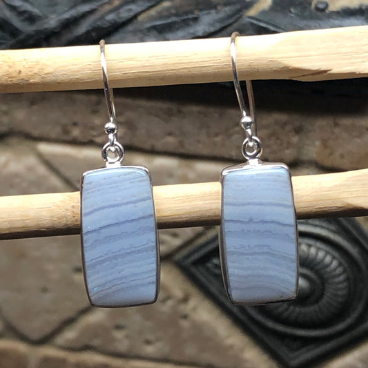 Natural Blue Lace Agate 925 Sterling Silver Earrings 35mm - Natural Rocks by Kala