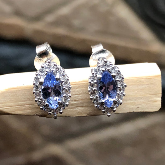 Natural Blue Tanzanite 925 Solid Sterling Silver Earrings 10mm - Natural Rocks by Kala