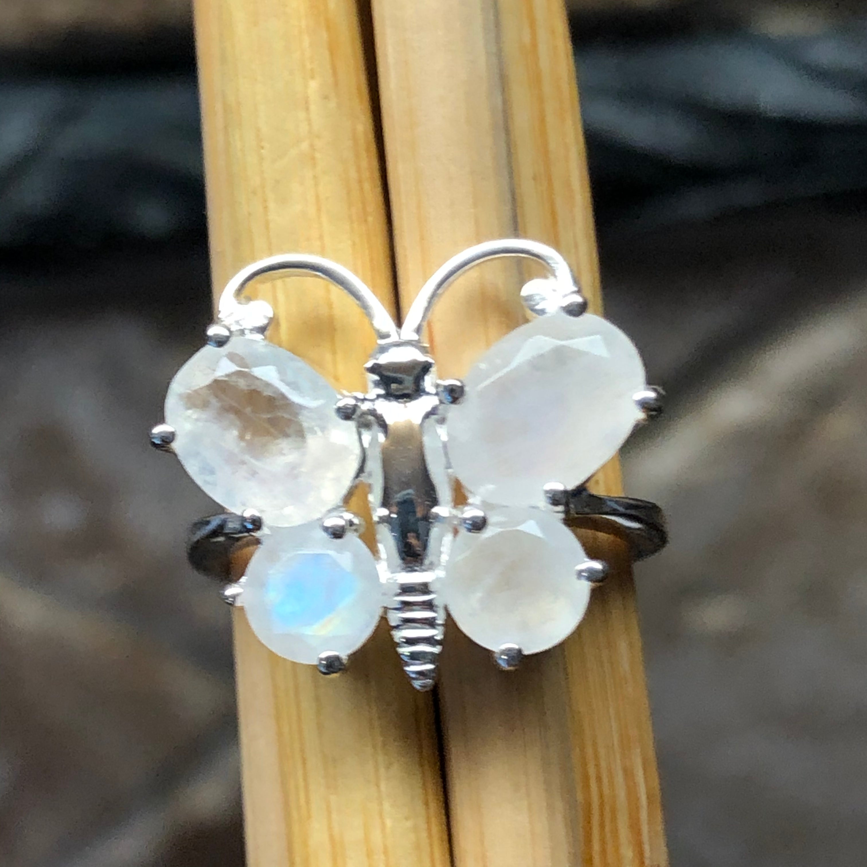 Genuine Rainbow Moonstone 925 Sterling Silver Ring Size 6, 7, 8, 9 - Natural Rocks by Kala