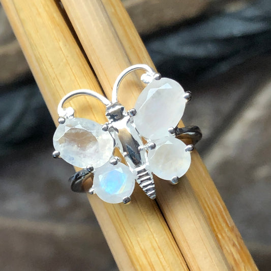 Genuine Rainbow Moonstone 925 Sterling Silver Ring Size 6, 7, 8, 9 - Natural Rocks by Kala