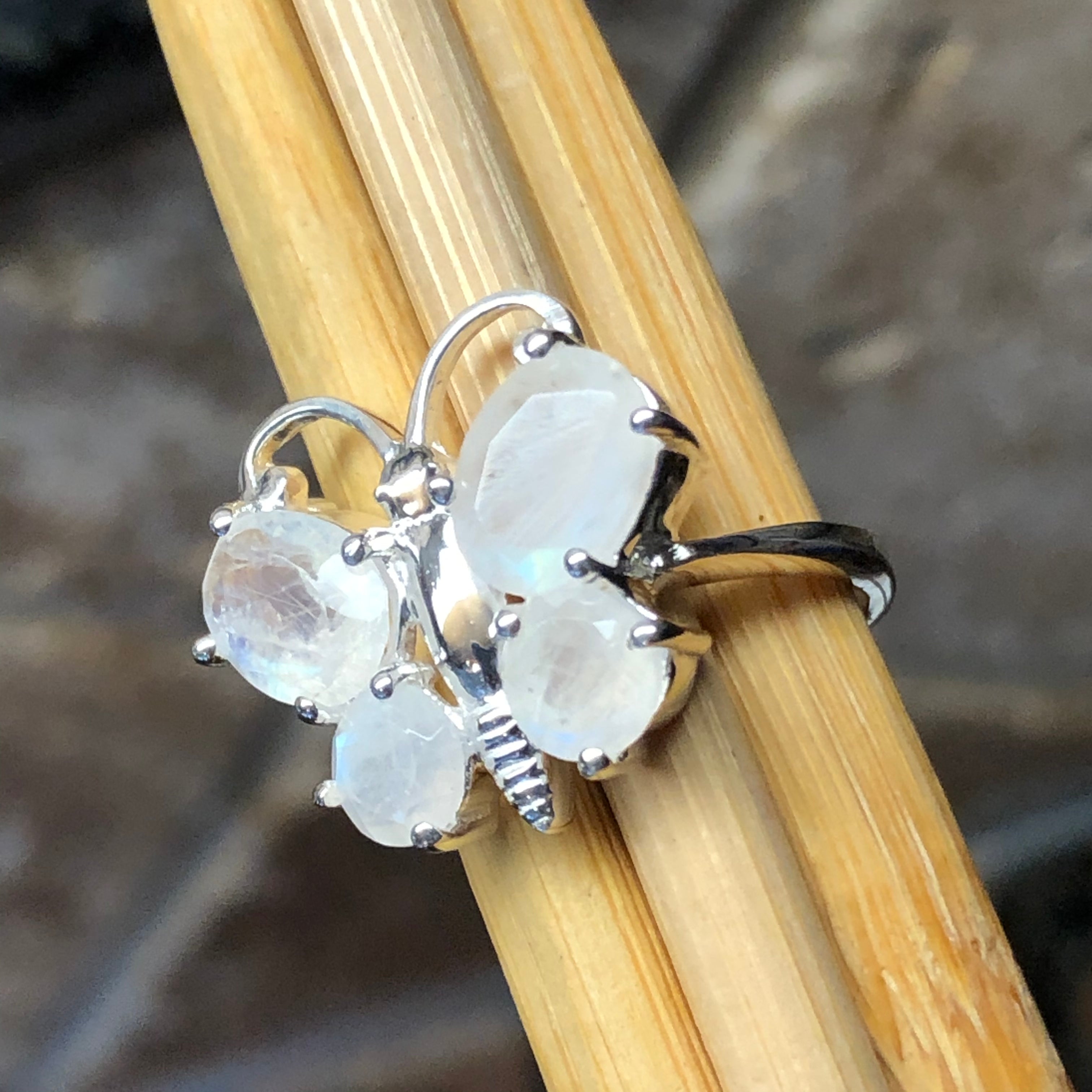 Genuine Rainbow Moonstone 925 Sterling Silver Ring Size 6, 7, 8, 9 - Natural Rocks by Kala