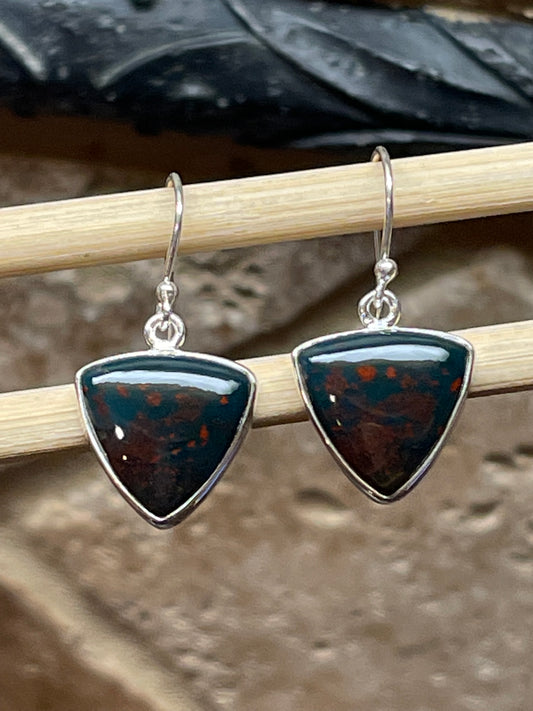 Natural Bloodstone, Heliotrope 925 Solid Sterling Silver Earrings 25mm - Natural Rocks by Kala