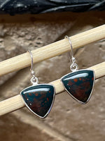 Natural Bloodstone, Heliotrope 925 Solid Sterling Silver Earrings 25mm - Natural Rocks by Kala