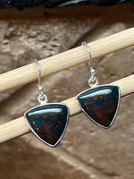 Natural Bloodstone, Heliotrope 925 Solid Sterling Silver Earrings 25mm - Natural Rocks by Kala