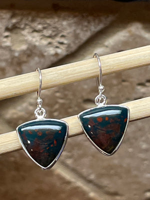 Natural Bloodstone, Heliotrope 925 Solid Sterling Silver Earrings 25mm - Natural Rocks by Kala