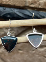 Natural Bloodstone, Heliotrope 925 Solid Sterling Silver Earrings 25mm - Natural Rocks by Kala